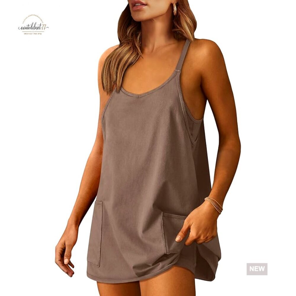 Active Mini Dress Built-In Shorts Workout Sports Tennis Summer Romper